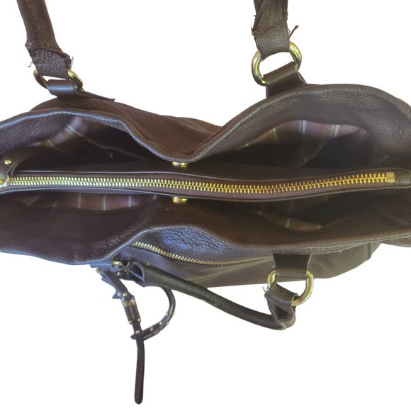 Steven Madden Messenger Tote Bag Buttery Soft Brown Pebbled Leather 12" x 14" x - Picture 7 of 8